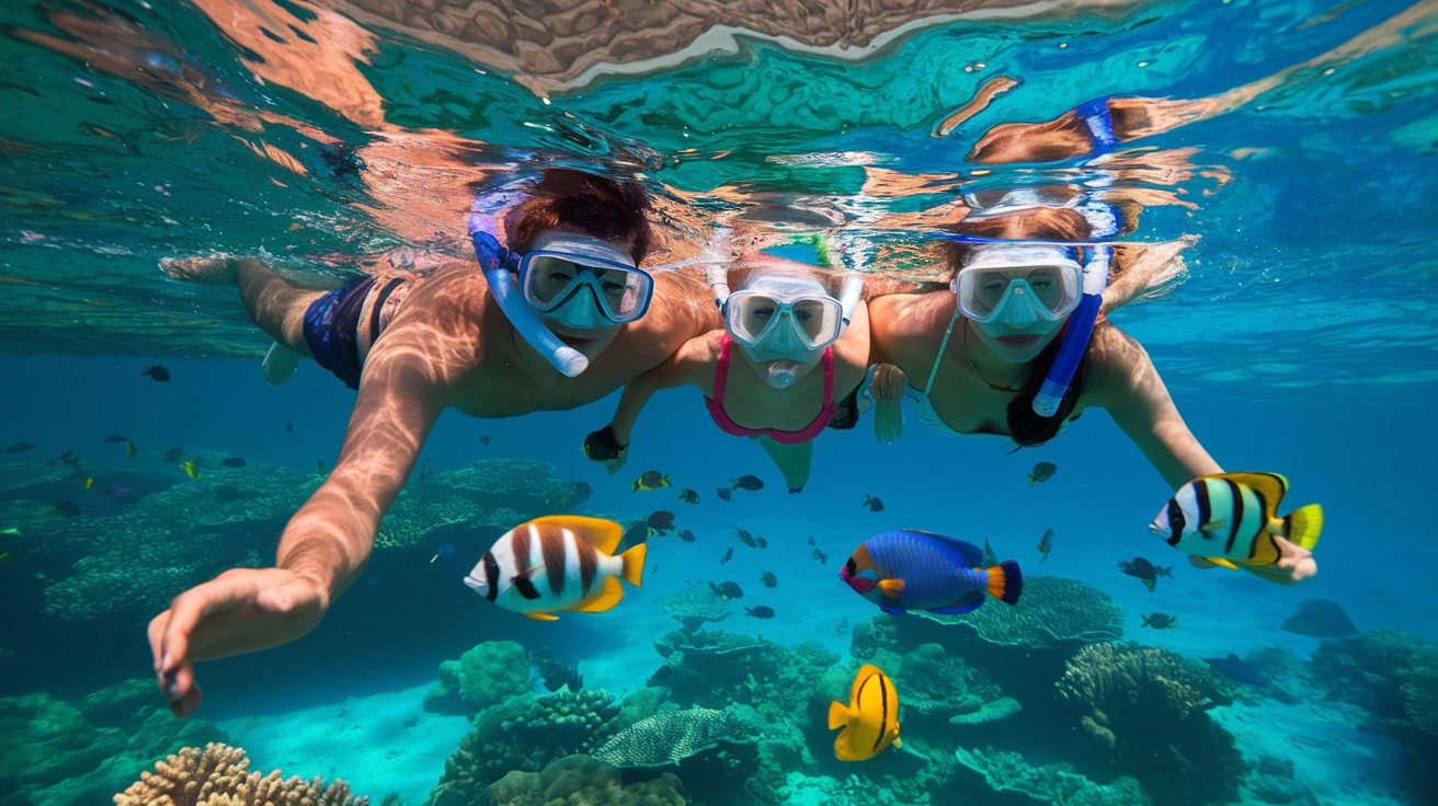 a photo of a family enjoying snorkeling Andaman