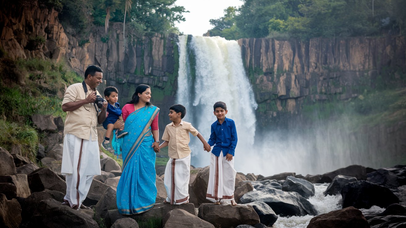 a-photo-of-a-kerala-family-enjoying-Athirapally