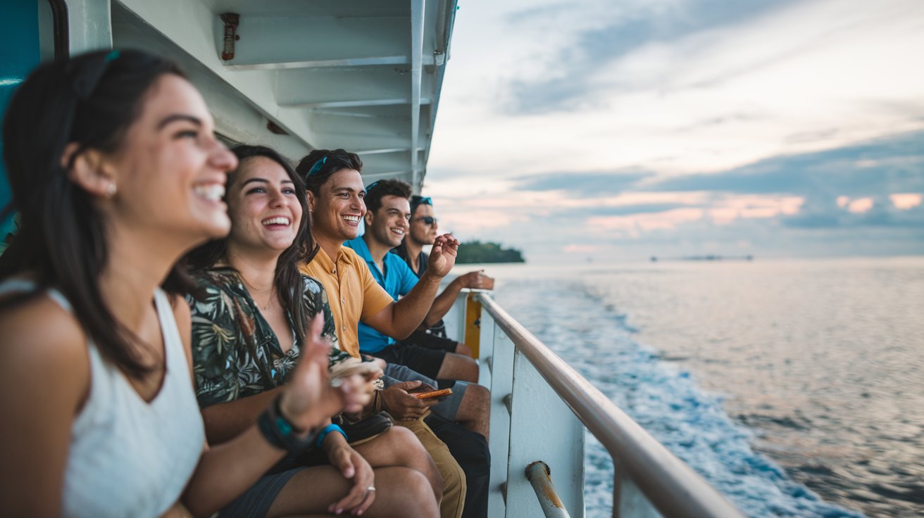 a photo of friends enjoying a ferry ride andaman