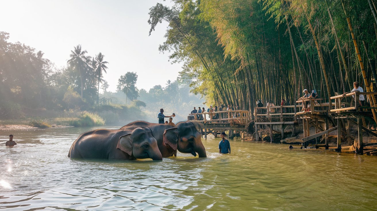 Elephant bathing in Coorg at Dubara Elephant Camp